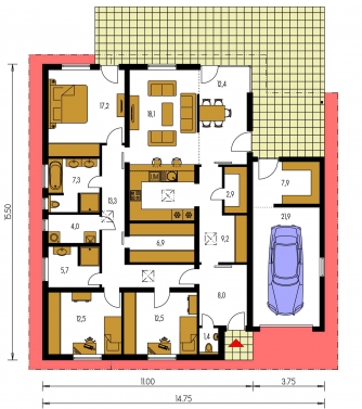 Mirror image | Floor plan of ground floor - BUNGALOW 30